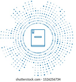 Blue line Notebook icon isolated on white background. Spiral notepad icon. School notebook. Writing pad. Diary for school. Abstract circle random dots. Vector Illustration