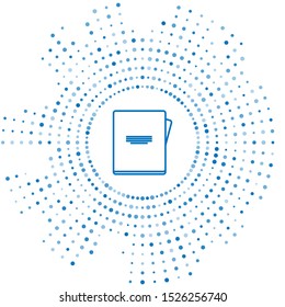 Blue line Notebook icon isolated on white background. Spiral notepad icon. School notebook. Writing pad. Diary for school. Abstract circle random dots. Vector Illustration