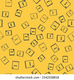 Blue line Notebook icon isolated seamless pattern on yellow background. Spiral notepad icon. School notebook. Writing pad. Diary for school.  Vector Illustration
