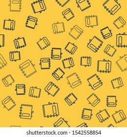 Blue line Notebook icon isolated seamless pattern on yellow background. Spiral notepad icon. School notebook. Writing pad. Diary for school.  Vector Illustration