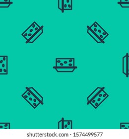 Blue line Nougat with nuts icon isolated seamless pattern on green background.  Vector Illustration