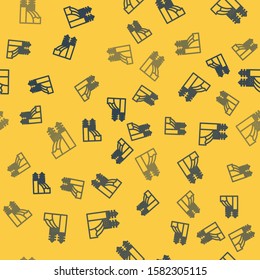 Blue line Nuclear power plant icon isolated seamless pattern on yellow background. Energy industrial concept.  Vector Illustration