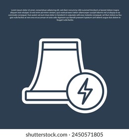 Blue line Nuclear power plant icon isolated on blue background. Energy industrial concept.  Vector