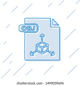 Blue line OBJ file document. Download obj button icon isolated on white background. OBJ file symbol.  Vector Illustration