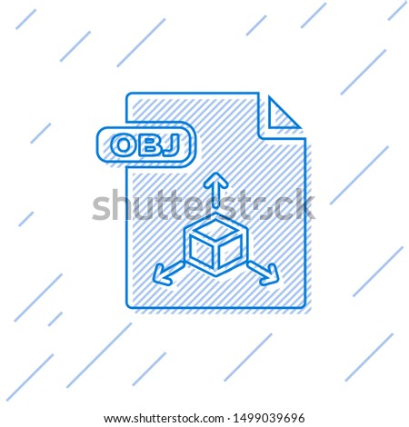 Blue line OBJ file document. Download obj button icon isolated on white background. OBJ file symbol.  Vector Illustration