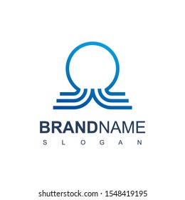 Blue Line Octopus Logo Design Template