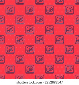 Blue line Octopus on a plate icon isolated seamless pattern on red background.  Vector