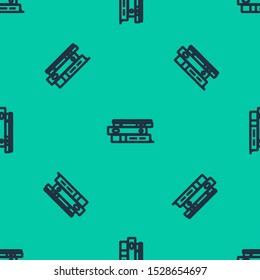 Blue line Office folders with papers and documents icon isolated seamless pattern on green background. Office binders. Archives folder sign.  Vector Illustration