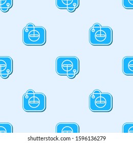 Blue line Oil filler cap opening at the gas station icon isolated seamless pattern on grey background.  Vector Illustration