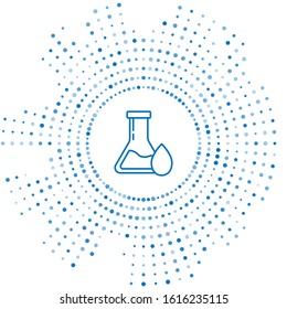 Blue line Oil petrol test tube icon isolated on white background. Abstract circle random dots. Vector Illustration