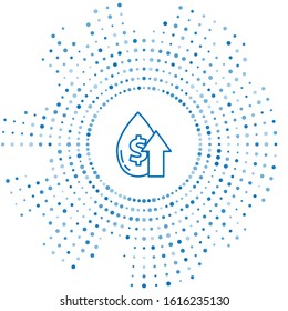 Blue line Oil price increase icon isolated on white background. Oil industry crisis concept. Abstract circle random dots. Vector Illustration