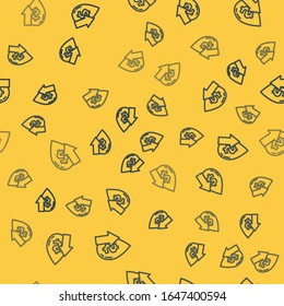 Blue line Oil price increase icon isolated seamless pattern on yellow background. Oil industry crisis concept.  Vector Illustration