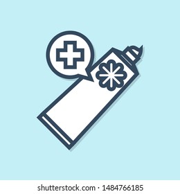 Blue line Ointment cream tube medicine icon isolated on blue background. Tube, container, toothpaste, cream sign.  Vector Illustration
