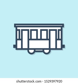 Blue line Old city tram icon isolated on blue background. Public transportation symbol.  Vector Illustration