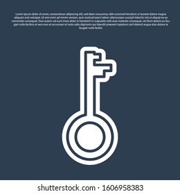 Blue line Old key icon isolated on blue background.  Vector Illustration