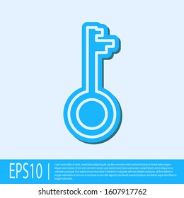 Blue line Old key icon isolated on grey background.  Vector Illustration