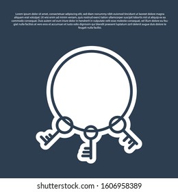 Blue line Old keys icon isolated on blue background.  Vector Illustration