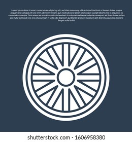 Blue line Old wooden wheel icon isolated on blue background.  Vector Illustration