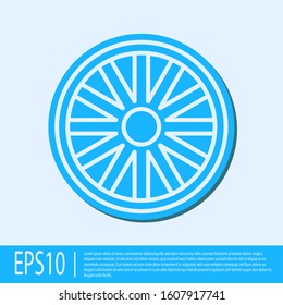 Blue line Old wooden wheel icon isolated on grey background.  Vector Illustration