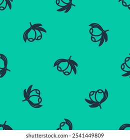 Blue line Olives branch icon isolated seamless pattern on green background.  Vector