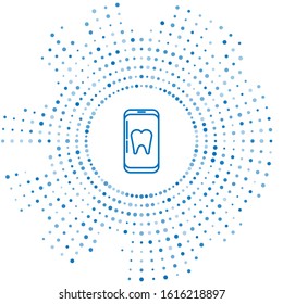 Blue line Online dental care icon isolated on white background. Dental service information call center. Abstract circle random dots. Vector Illustration