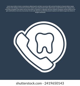 Blue line Online dental care icon isolated on blue background. Dental service information call center.  Vector