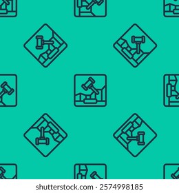 Blue line Online internet auction icon isolated seamless pattern on green background. International trade concept. Investment, stock market exchange and trading.  Vector