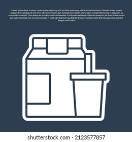 Línea Azul Pedido en línea e icono de entrega de comida rápida aislado en fondo azul.  Vector
