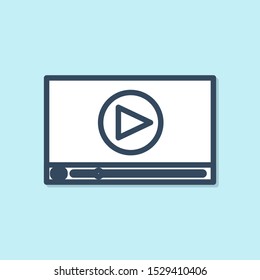 Blue line Online play video icon isolated on blue background. Film strip with play sign.  Vector Illustration