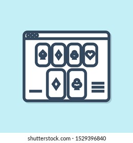 Blue line Online poker table game icon isolated on blue background. Online casino.  Vector Illustration