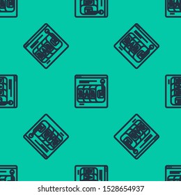 Blue line Online slot machine icon isolated seamless pattern on green background. Online casino.  Vector Illustration