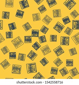 Blue line Online slot machine icon isolated seamless pattern on yellow background. Online casino.  Vector Illustration