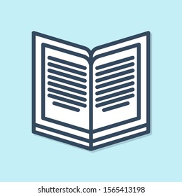 Blue line Open book icon isolated on blue background.  Vector Illustration