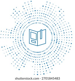 Blue line Open book icon isolated on white background. Abstract circle random dots. Vector Illustration