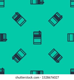 Blue line Open cigarettes pack box icon isolated seamless pattern on green background. Cigarettes pack.  Vector Illustration