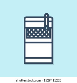 Blue line Open cigarettes pack box icon isolated on blue background. Cigarettes pack.  Vector Illustration