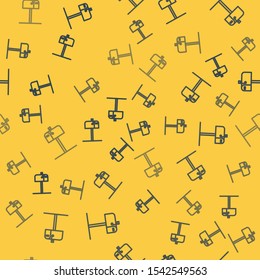 Blue line Open mail box icon isolated seamless pattern on yellow background. Mailbox icon. Mail postbox on pole with flag.  Vector Illustration