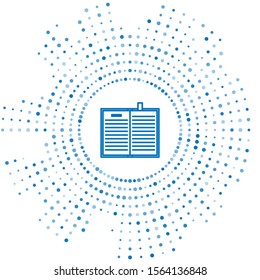 Blue line Open science book icon isolated on white background. Abstract circle random dots. Vector Illustration