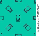 Blue line Optical disc drive icon isolated seamless pattern on green background. CD DVD laptop tray drive for read and write data disc.  Vector