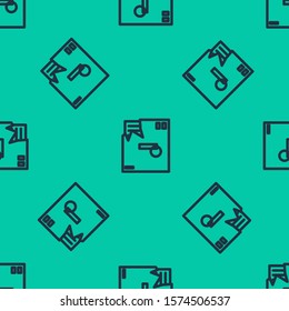 Blue line Ordered envelope icon isolated seamless pattern on green background. Email message letter symbol.  Vector Illustration