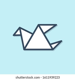 Blue line Origami bird icon isolated on blue background.  Vector Illustration