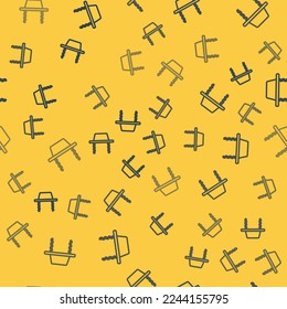 Blue line Orthodox jewish hat with sidelocks icon isolated seamless pattern on yellow background. Jewish men in the traditional clothing. Judaism symbols.  Vector