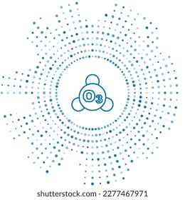 Blue line Ozone molecule icon isolated on white background. Ozone, O3, trioxygen, inorganic molecule. Structural chemical formula and molecule model. Abstract circle random dots. Vector