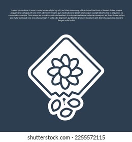 Blue line Pack full of seeds of a specific plant icon isolated on blue background.  Vector