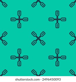 Blue line Paddle icon isolated seamless pattern on green background. Paddle boat oars.  Vector