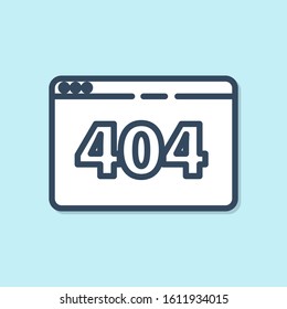 Blue line Page with a 404 error icon isolated on blue background. Template reports that the page is not found.  Vector Illustration