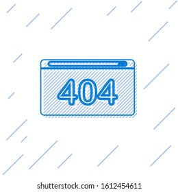 Blue line Page with a 404 error icon isolated on white background. Template reports that the page is not found.  Vector Illustration
