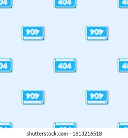 Blue line Page with a 404 error icon isolated seamless pattern on grey background. Template reports that the page is not found.  Vector Illustration