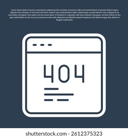 Blue line Page with a 404 error icon isolated on blue background. Template reports that the page is not found.  Vector