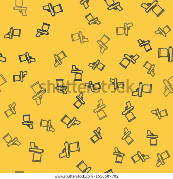Blue line Paint spray\
gun icon isolated seamless pattern on yellow background.  Vector\
Illustration